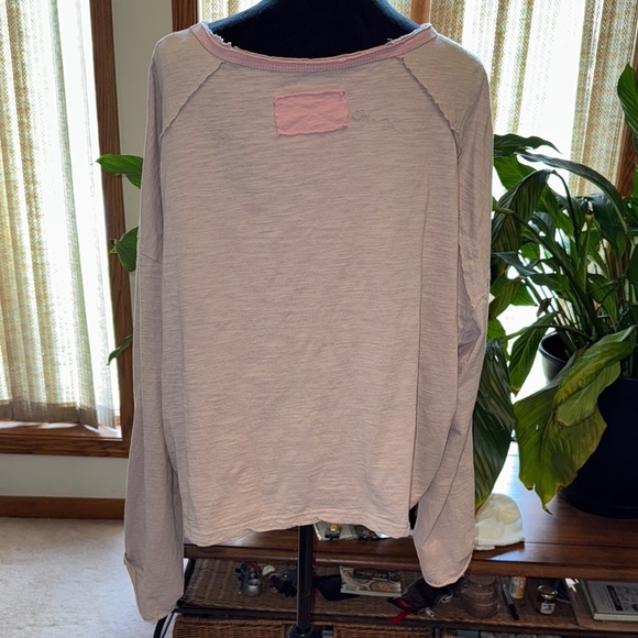 SHEIN Oversized Asymmetrical Tan and Pink Sweatshirt - Picture 3 of 4
